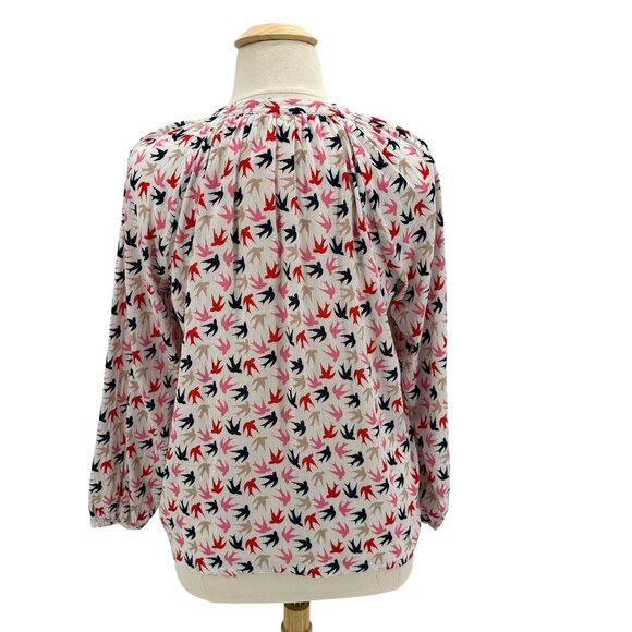 Boden Womens 14 Top Birds Dove Print Multicolor Peasant Lightweight Boho - Picture 8 of 11